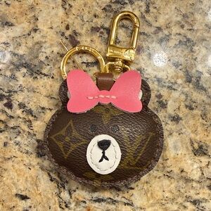 Louis Vuitton Coated canvas made into Brown Bear charm/  Keychain with Pink Bow